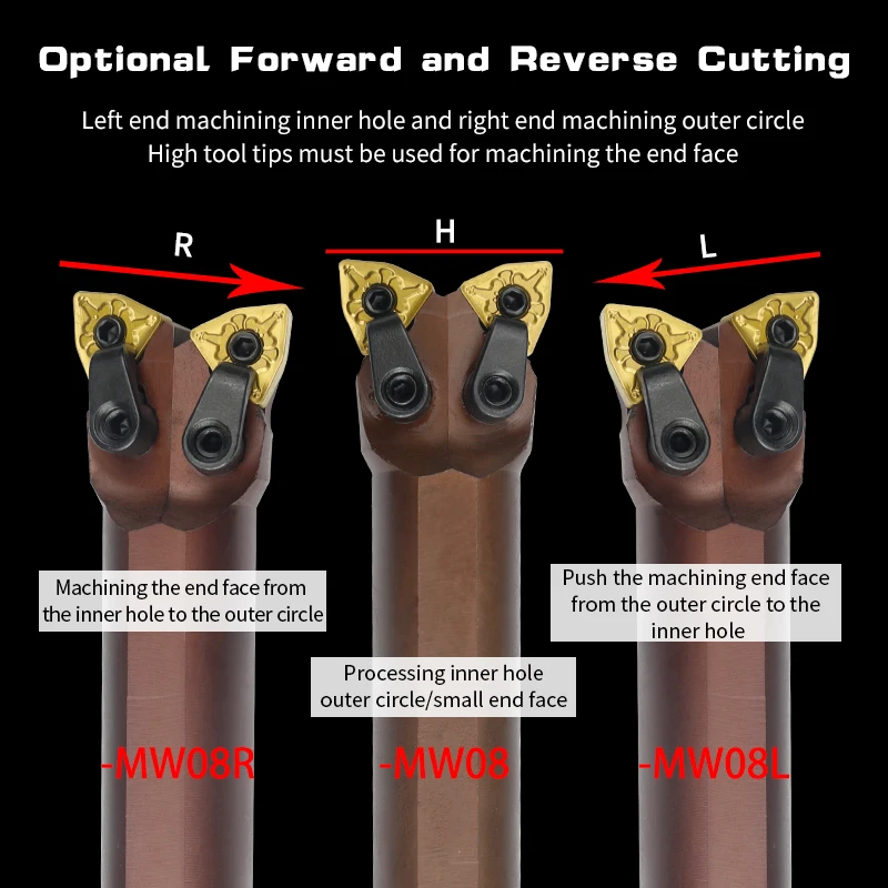 D16R-MW04R D20R-MW04L D25R-MW08H Spring steel Double head Internal Turning Tool Holder WNMG Inserts Lathe Bar CNC Cutting Tools