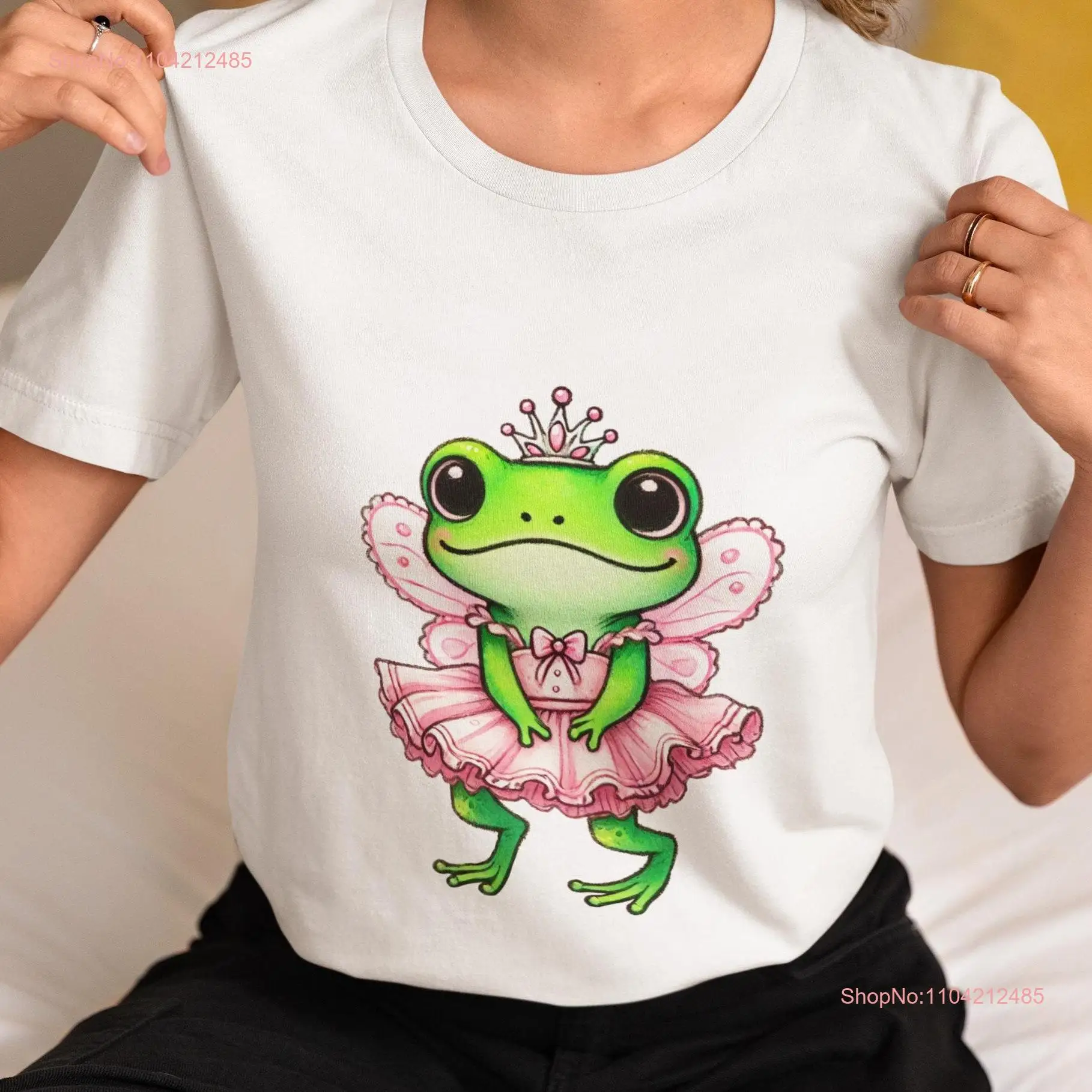 Fairy Princess Frog T Shirt Cute Cartoon in Pink Dress Tiara Novelty Whimsical for Lovers Tale Fans long or short sleeves