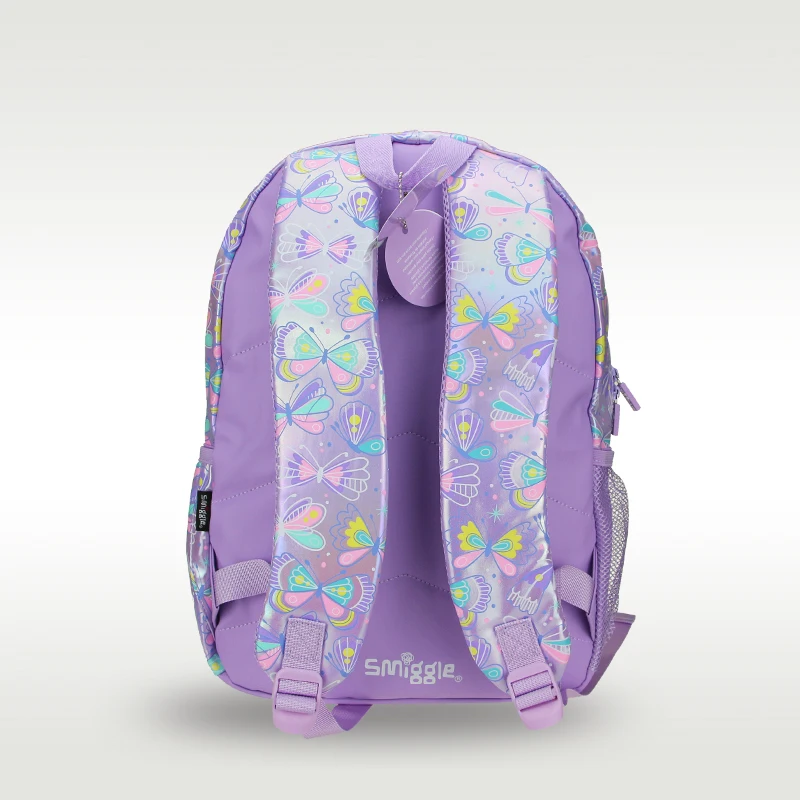 Australia Smiggle Original Children's Schoolbag Girl Backpack Purple Butterfly Waterproof PU School Supplies 16 Inches 7-12 Year