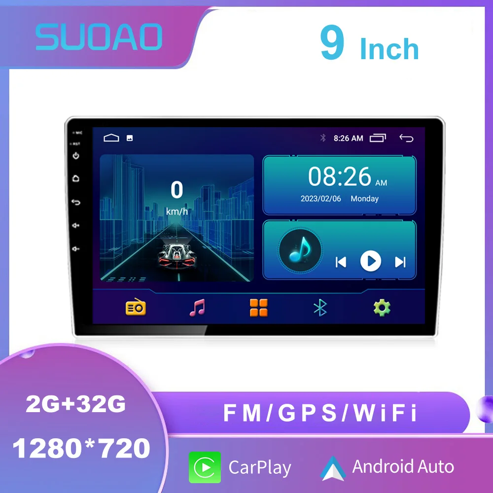 

2 Din Universal 9" Car Radio Android auto Carplay WiFi GPS Navigation Android 11/12 Car Audio Automotive Multimedia Player