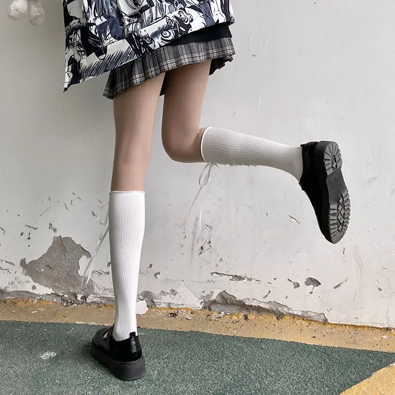 Women Stockings Sexy Lingerie lolita Cotton Fishnet Bandage Bowknot Thigh High Over Knee Socks Knee-High Student Stocking image 3