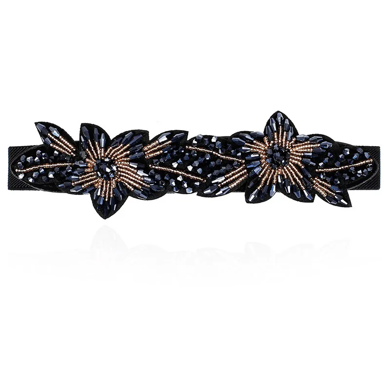 Korean Floral Beaded Waist Cincher - Thin Stretch Belt for Evening Dresses, Delicate Party Belt