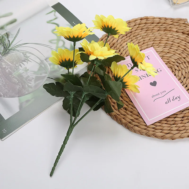 

Sunflower artificial flower living room table decoration ornaments wedding flower arrangement small 7-head sunflower
