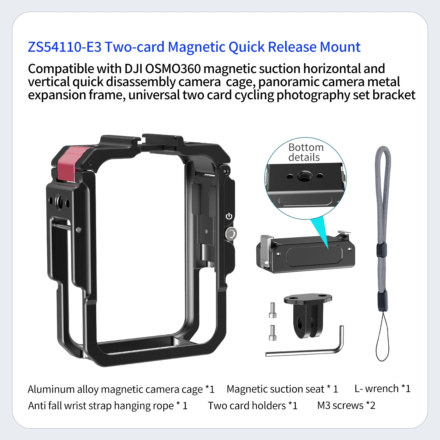 Schutzhülle Kamerakäfig-Set für DJI OSMO 360, Zubehör, Rahmen aus Aluminiumlegierung, 1/4 ARRI Cold Shoe Adapter Shell – Detail 24