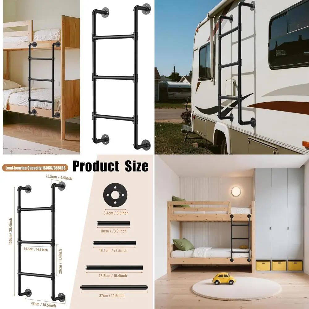 

Heavy Duty 330lbs Load Capacity Metal Step Ladder for Home, Bunk Bed, Basement, and Window Well Egress, Black Fire Safety Emerge