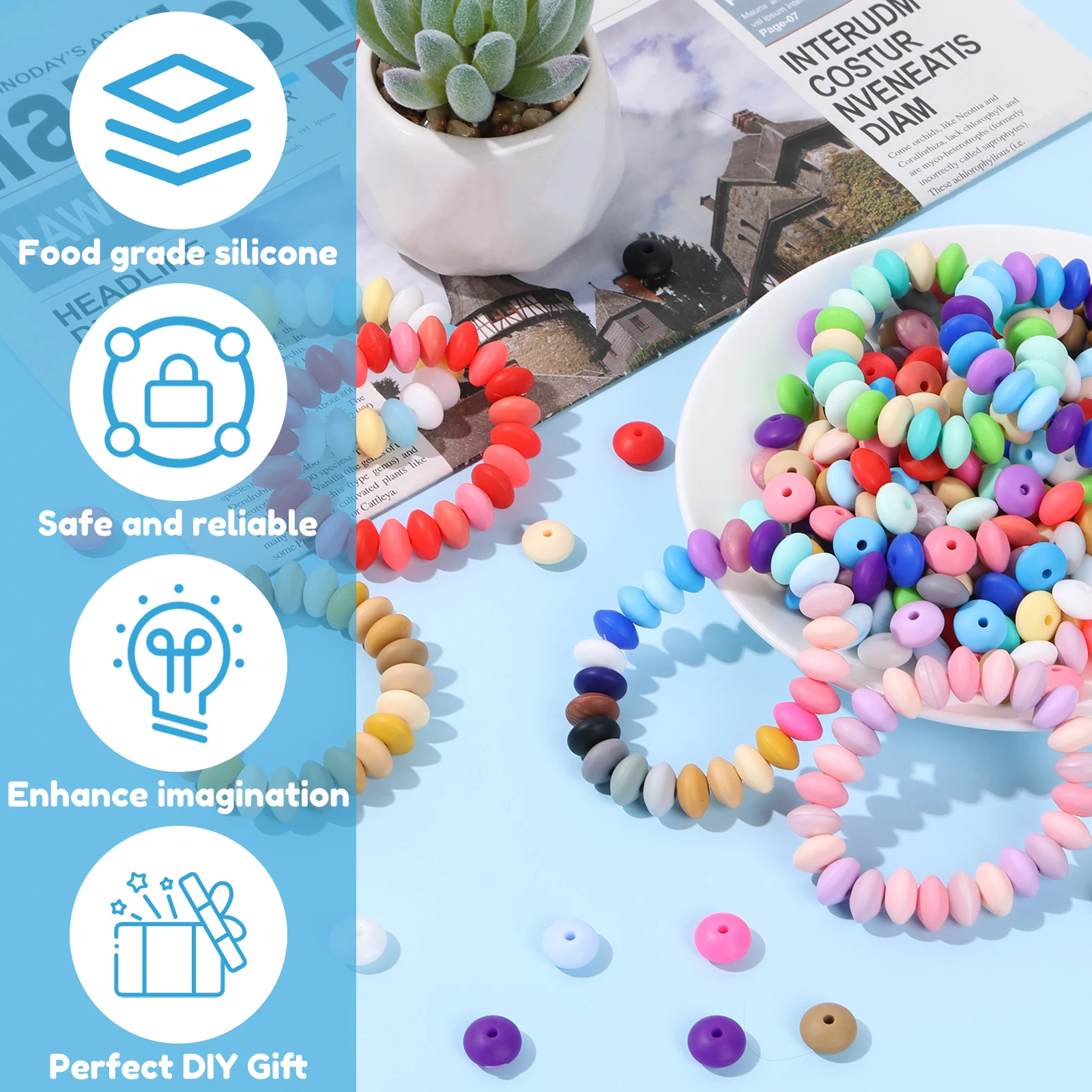 240 Pcs Silicone Beads 12mm Silicone Lentil Beads Colorful Focal Beads for Keychain Making DIY Abacus Beads Silicone Loose Beads