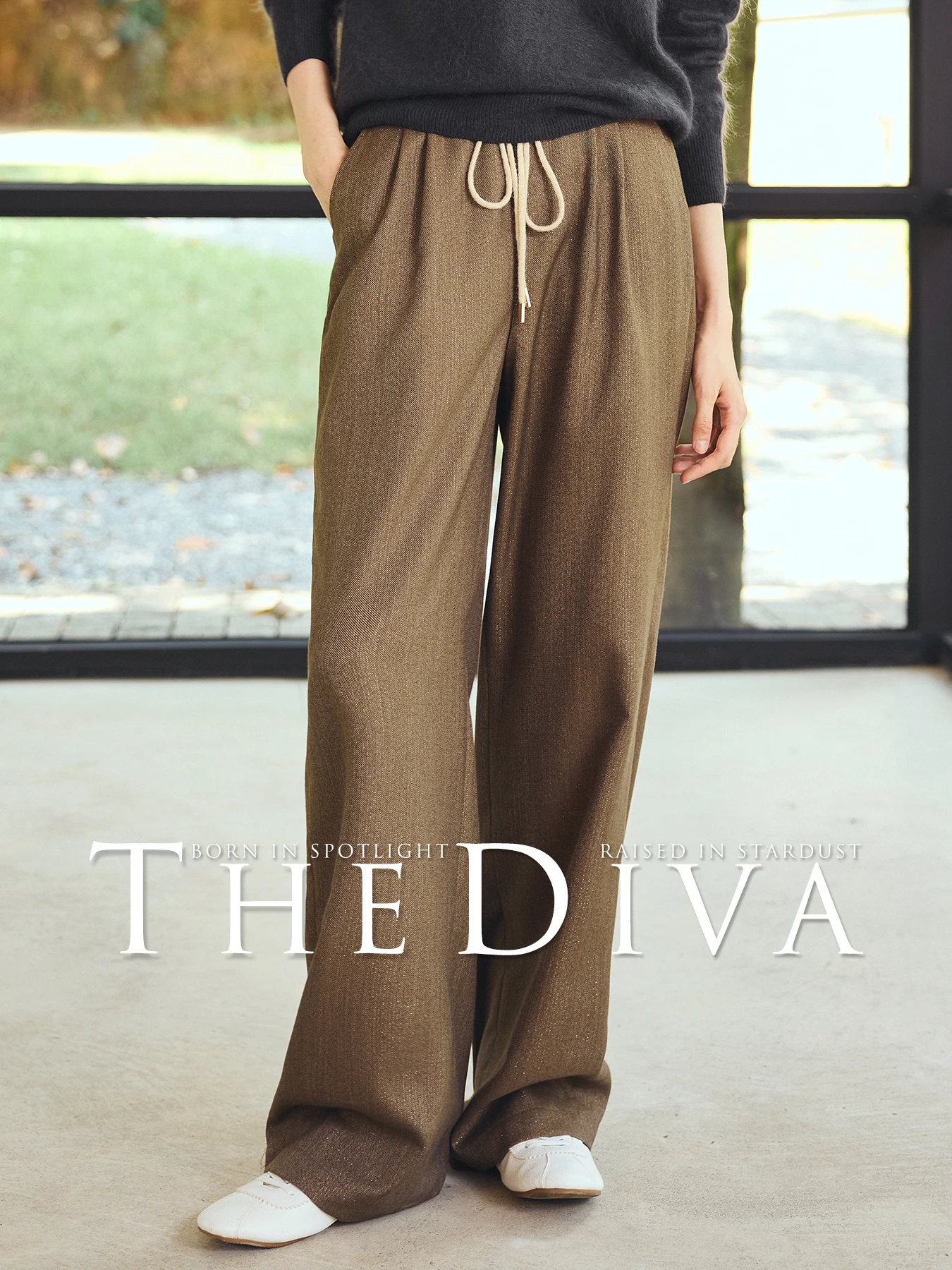 

the Diva Bronze Brown Casual Straight Leg Pants High Waist Women's Anti-Wrinkle Wide Leg Trousers Long Pants for Commuting