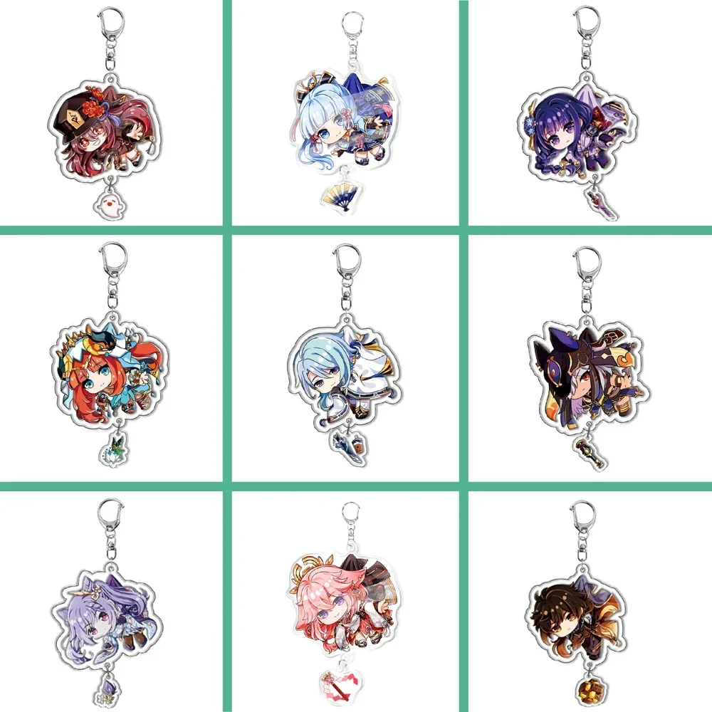 Genshin Impact Raiden Nahida Keqing Klee Lumine Cartoon Keychain Acrylic Pendant Keyring Boys Girls Bag Tag