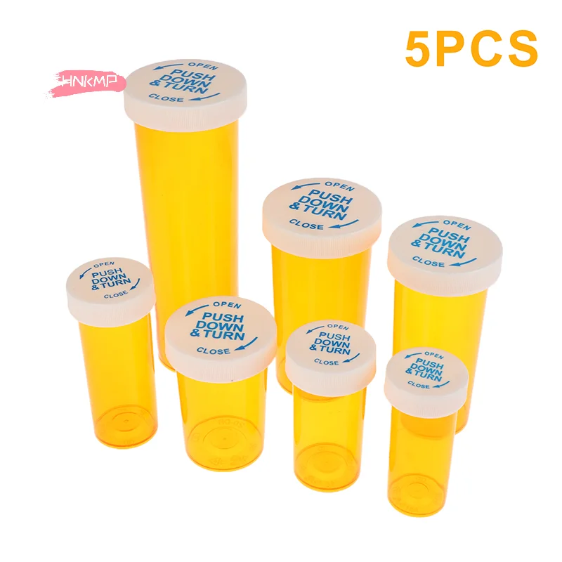 5Pcs Plastic Medicine Pill Bottles Child Resistant Caps Travel Medicine Containers Vials in Various Dram Sizes - 6/8/13/16/20/30