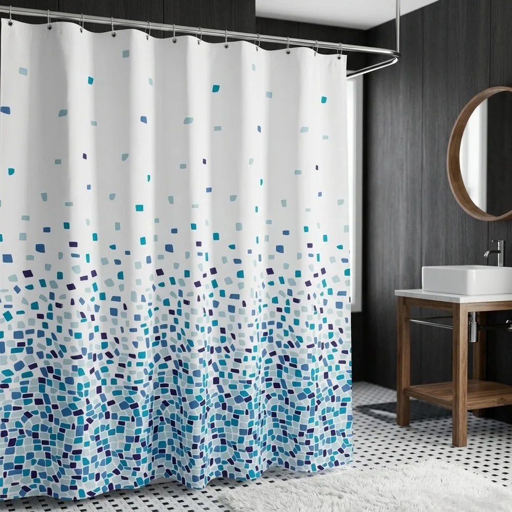 180x180cm Waterproof Shower Curtain with Blue Gradient Print Polyester Fabric and Evenly Spaced Metal Grommets