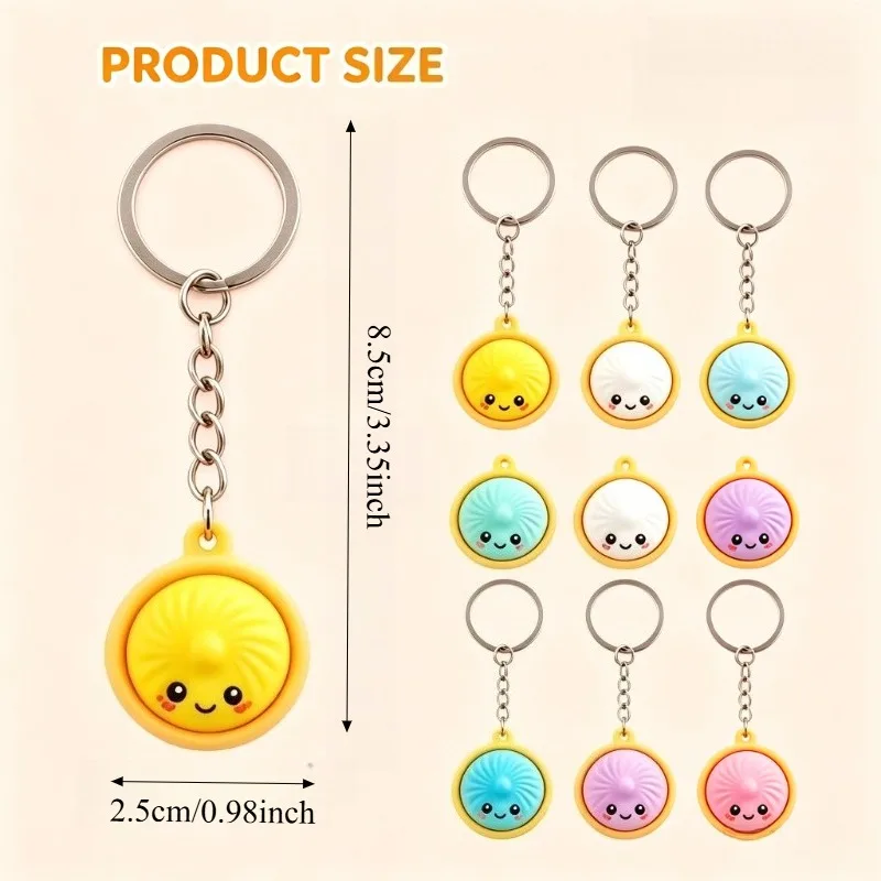 10pcs Cute Steamed Bun Dumpling Keychain Set with Steamer, Classroom Reward, Suitable for Students Gifts, Birthday Party Gifts