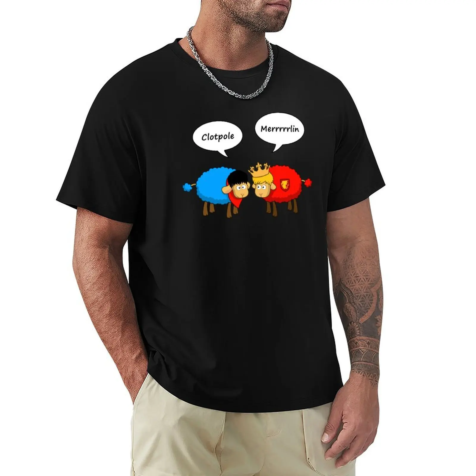 Sheep Merlin and Arthur... Merrrrrrlin T-Shirt cotton t-shirt plain for man package T-Shirt