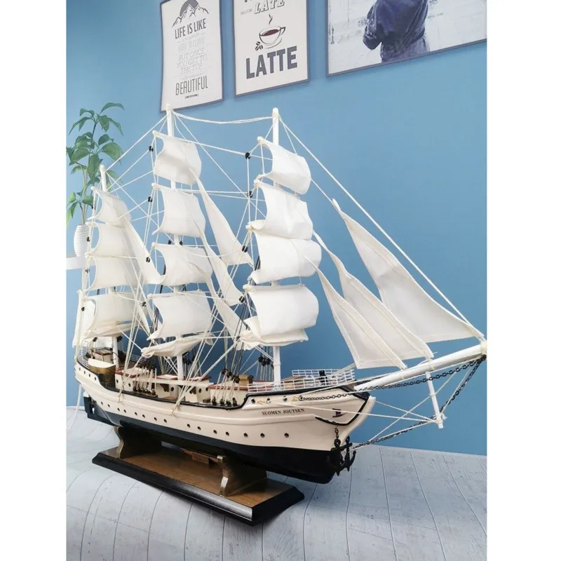 European Style Boat Sailing Smoothly, Sailboat Model Ornaments, Solid Wood Boat Home Decorations, Light Luxury, Creative Gifts,