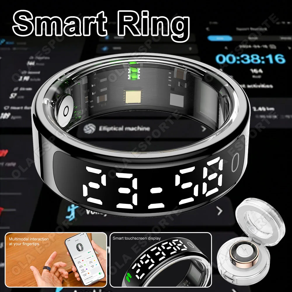 Anel Inteligente de Saúde para Homens e Mulheres com Monitoramento de Frequência Cardíaca, Display HD, Pedômetro e Múltiplos Modos de Esporte para Android e iOS