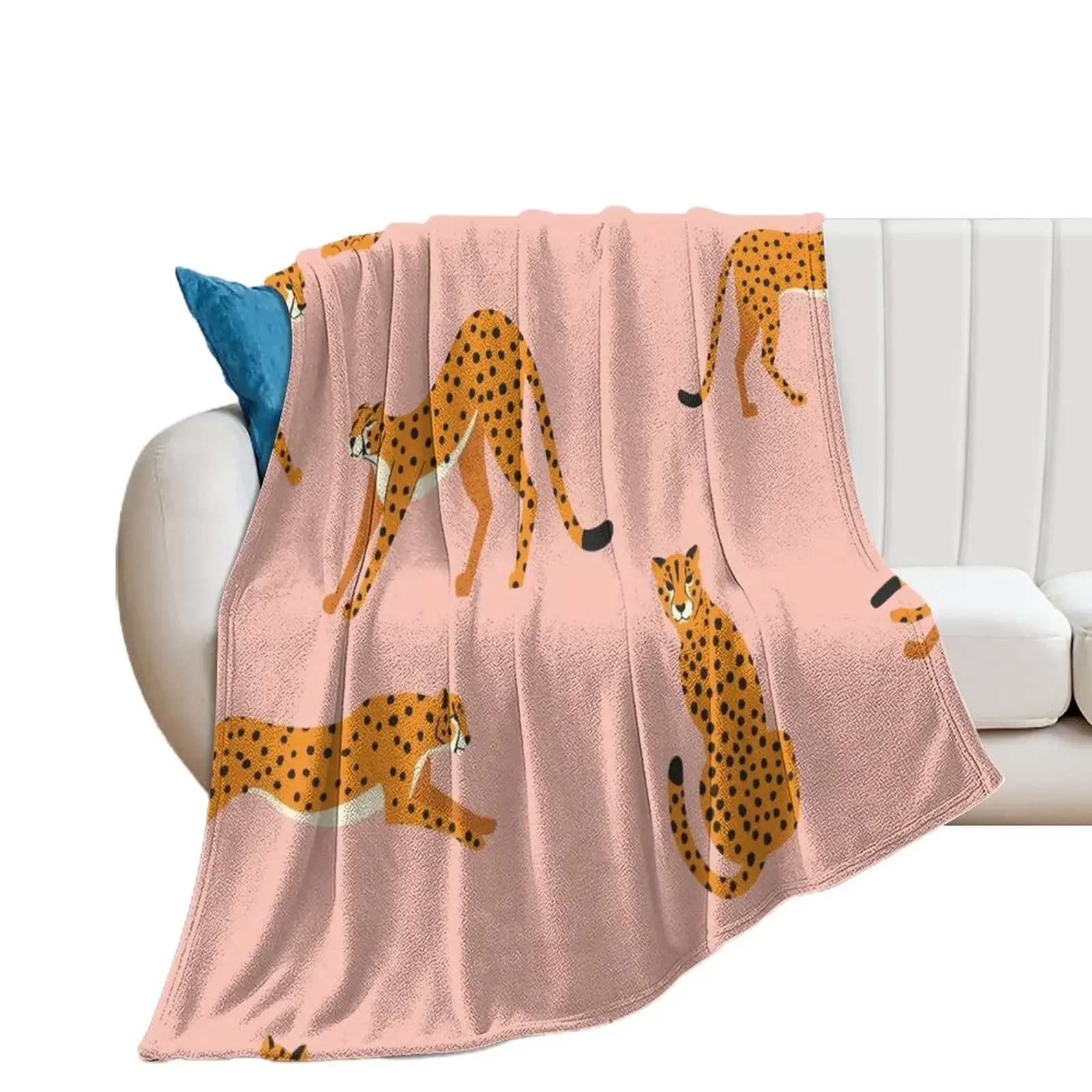 Cheetahs pattern on pink Throw Blanket Plaid on the sofa Decorative Sofas Picnic Blankets