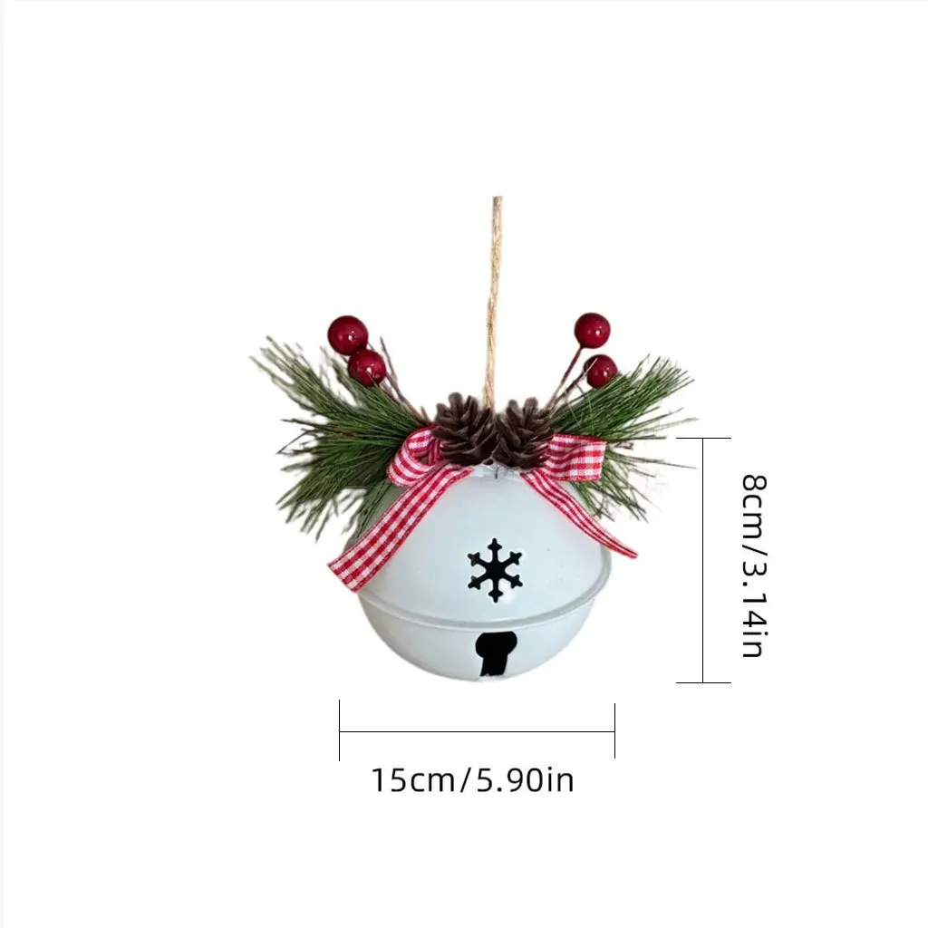 Custom Name Sleigh Bell Christmas Ornament, Red White Metal Jingle Bell with Pinecone Plaid Bow, Christmas Family Memory Gift.