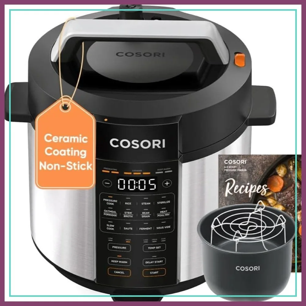 

6QT Multi Cooker, Stainless Steel, 9-in-1, Pressure Cook, Slow Cook, Sous Vide, 1100W