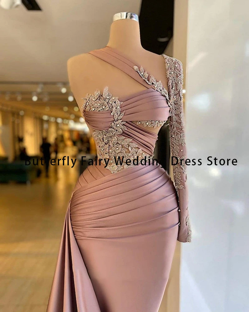 Luxury Women\'s Evening Dresses One Shoulder Beaded 3D Lace Prom Gown Fashion Celebrity Formal Party Vestidos De Noche Customized