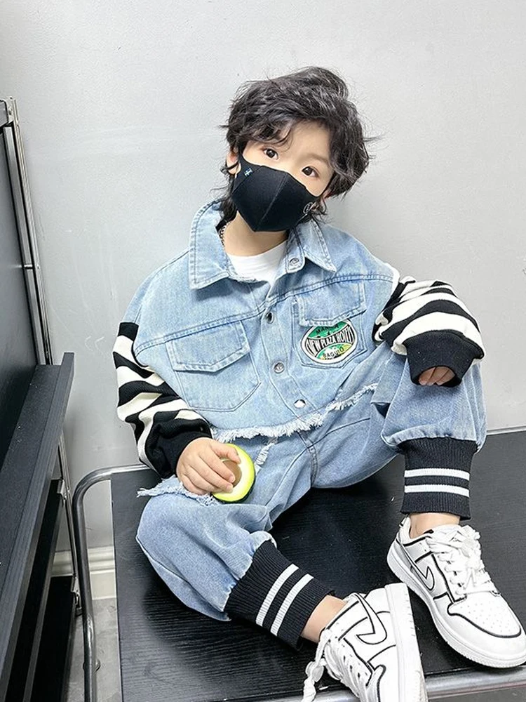 Boys' Spring Autumn Set Children's Denim Trendy Children's Clothing Sets For Children Children's Top And Bottom Clothes Set