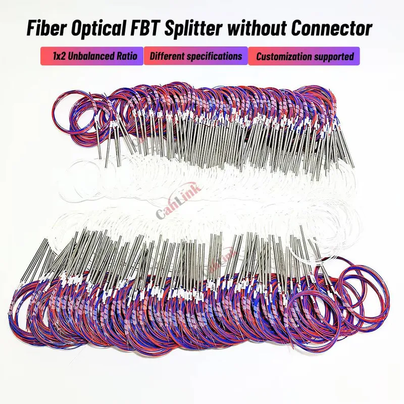 100pcs 5/95 10/90 20/80  Different Types 1x2 0.9mm Unbalanced Coupler Fiber Optic FBT Splitter, Without Connectors