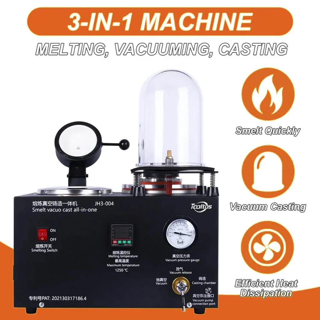 3-in-1 Vacuum Casting Machine for Gold Silver | Integrated Smelting Refining Tool | High-Temperature Jewelry Making Equipment