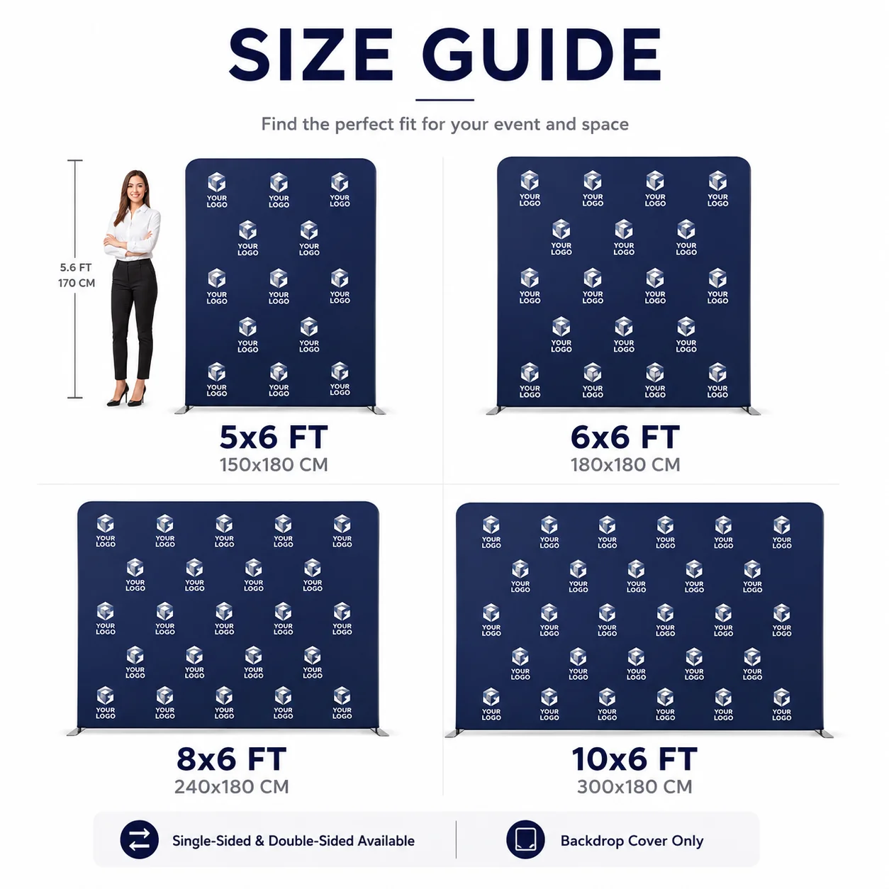 Custom Tension Backdrop Cover Only Logo Printing Single Double Side Trade Show Display Wall Event Photo Booth Step Repeat