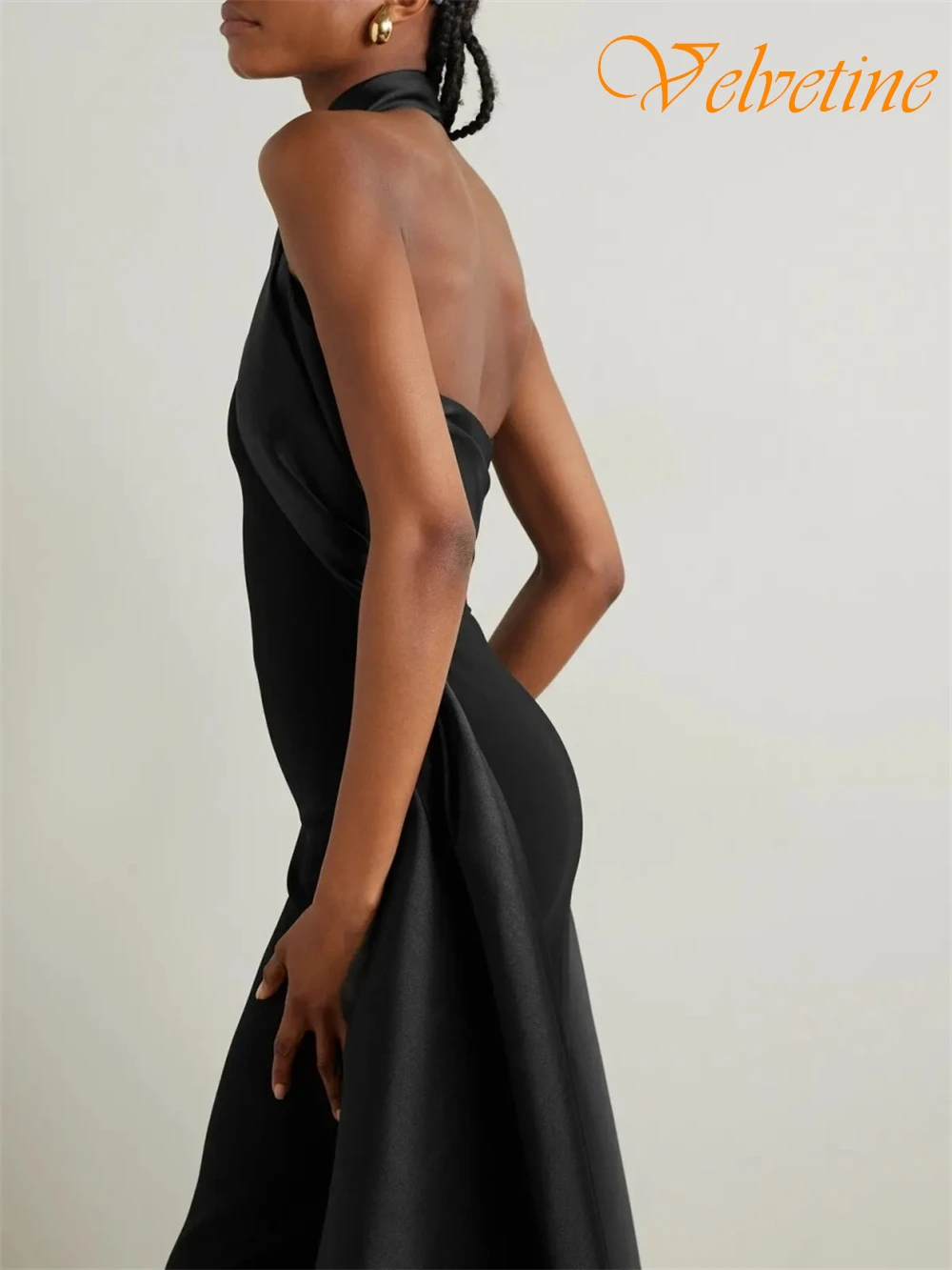 

Customized Modern Jersey Halter Evening Dress Exquisite Sleeveless Prom Dresses Delicate Sweep Train Special Occasion Gowns