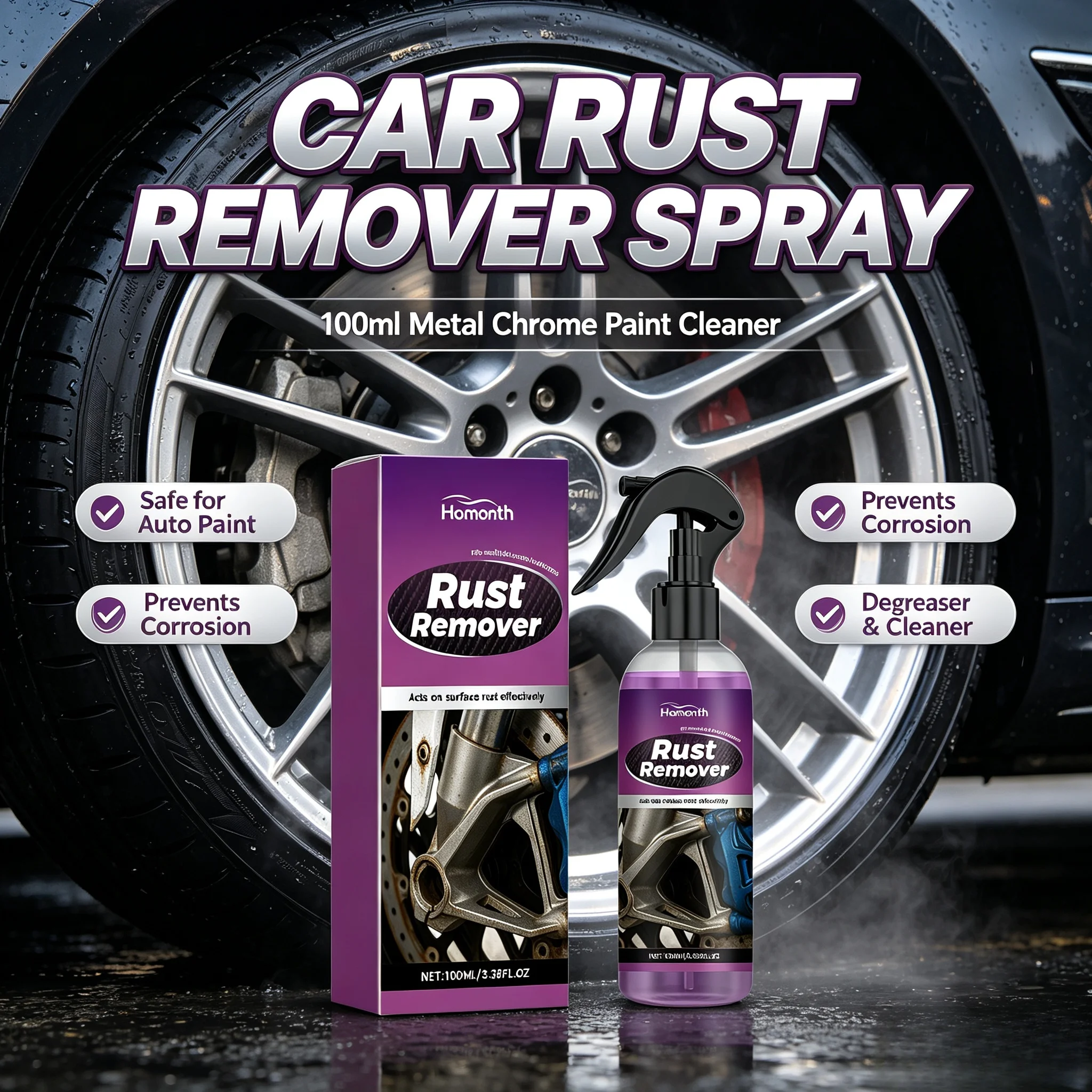 Car Rust Remover Spray Safe For Auto Paint Metal Chrome Surface Anti Corrosion Protect Car Chassis Wheels Rust Prevention Spray