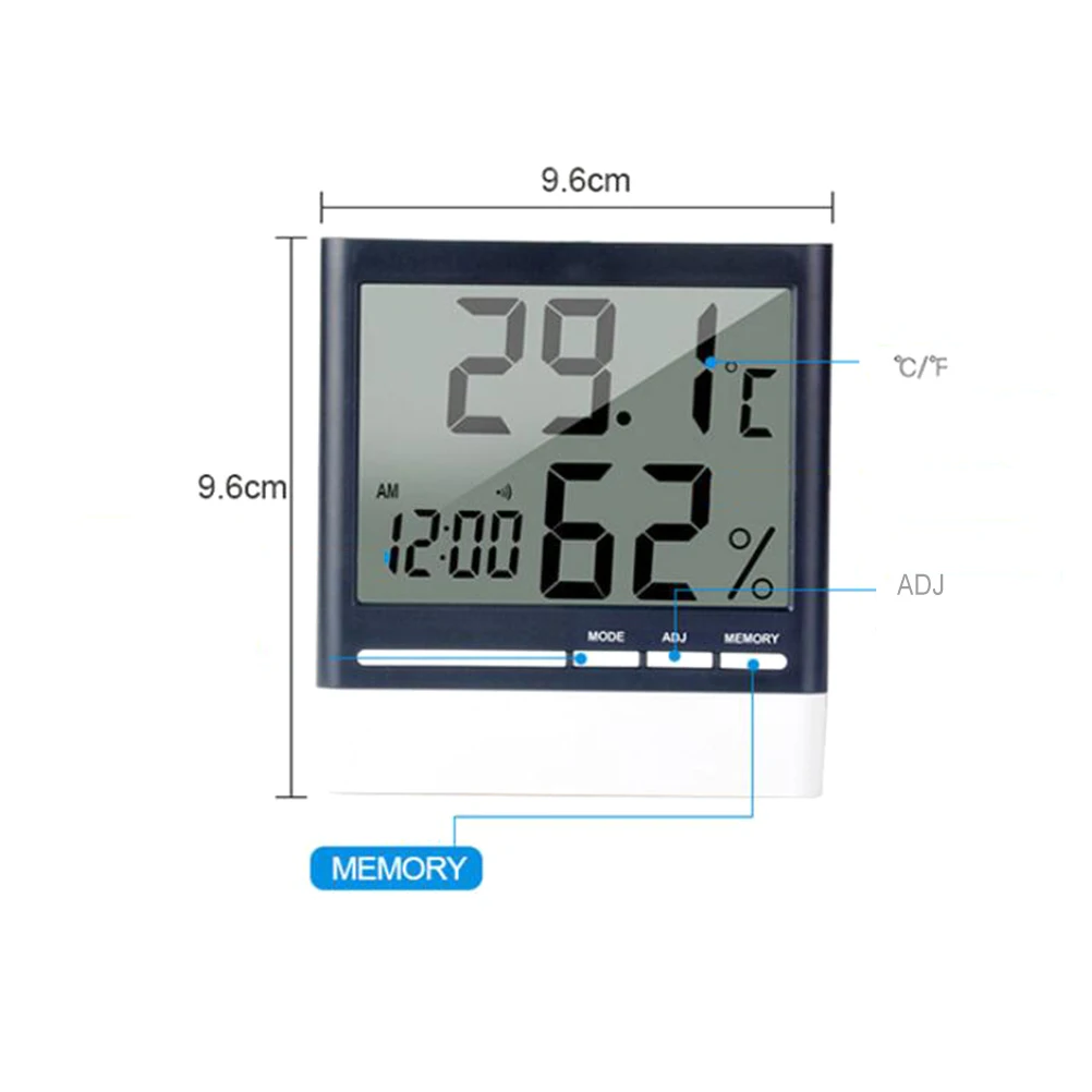 

Electronic Temperature Humidity Meter Digital Indoor Thermometer Hygrometer Clock Calendar Wall Mountable Portable For
