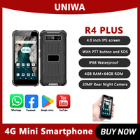 UNIWA R4-Plus Mini Smartphone Android 14 4GB RAM+64GB ROM 4 Inch NFC Mini Rugged Phone with Night Vision Camera 3000mAh OTG PTT