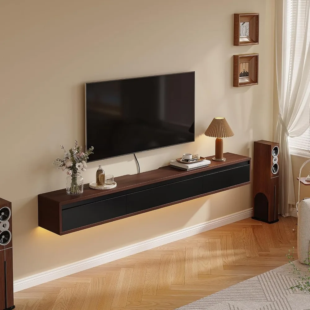 Floating TV Stand Matte Finish, 55'' Wall-Mounted TV Cabinet,Floating TV Console,Under TV Shelf with 3 Doors for Living Room Bed