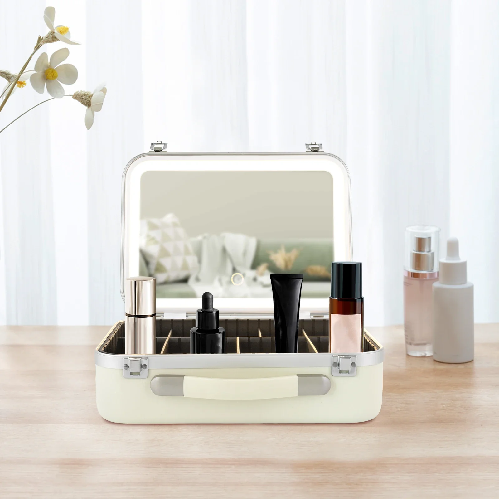 Cosmetic Box Storage Cosmetics Beauty Box with 3 Level Lights And Mirror