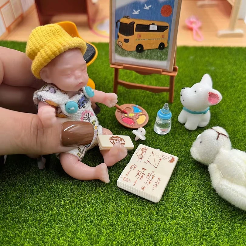 3인치 페인트 미니 실리콘 팜 걸 인형 - 귀여운 수제 풀 바디 솔리드 리본 베이비 토이 수집가 및 어린이용
