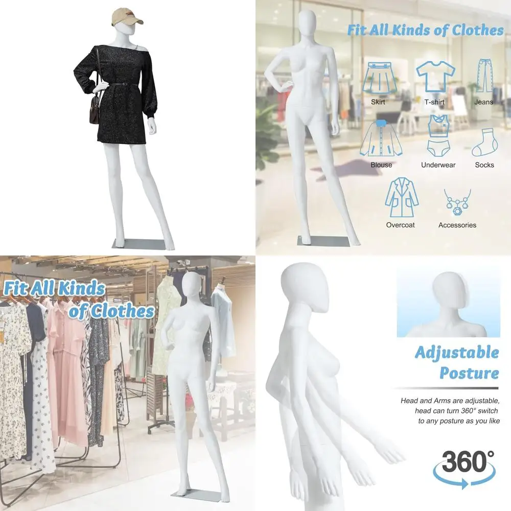

Full Body Female Mannequin for Clothing Displays, Ideal for Retail, Cosplay, and Holidays, White (No.2)