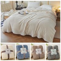 New Double Sided Warm Blanket Skin-Friendly Warm Conditioning Quilt Breathable Solid Color Striped Blankets