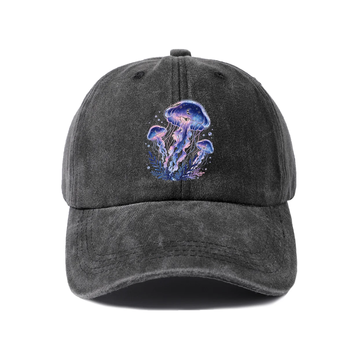 Purple Jellyfish Graphic Baseball Cap, Vintage Washed Adjustable Unisex Dad Hat, Streetwear Gift