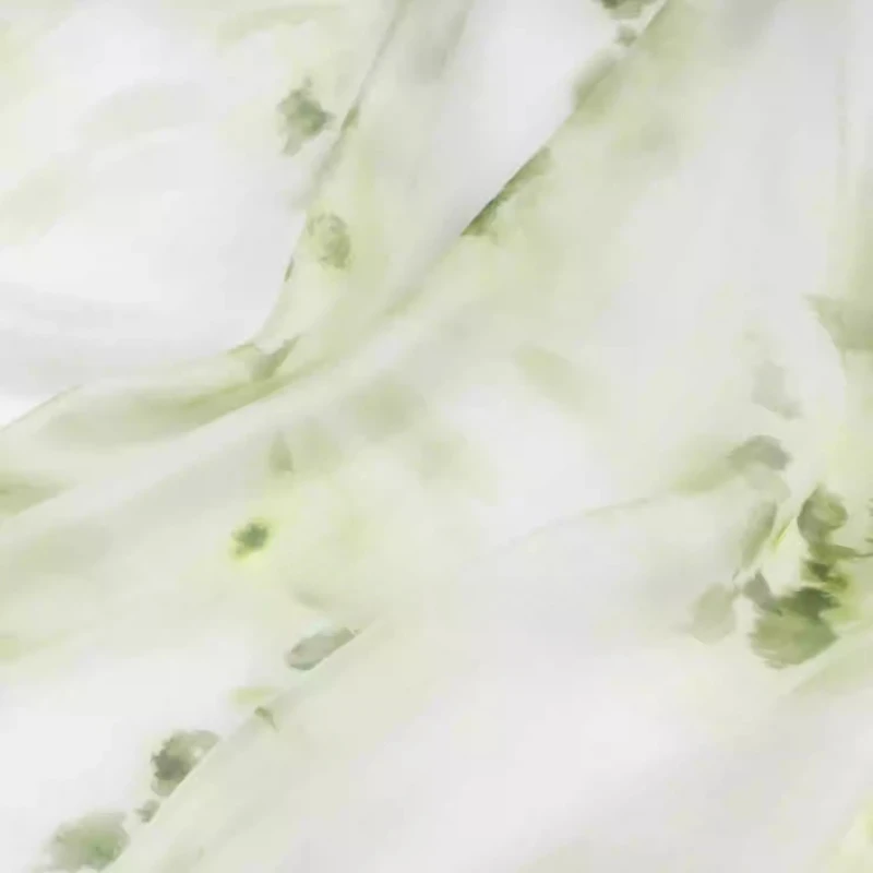 Sheer Organza Fabric Soft Flowy Green Abstract Blurred Floral Print Pearlescent Shirt Dress Textile Spring Summer Luxury Apparel