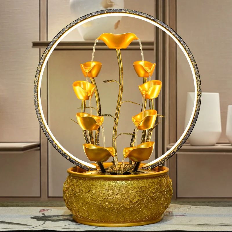 Money Drawing Water Fountain Decor - Lucky Feng Shui Ornament for Shop Opening Housewarming Living Room Desktop