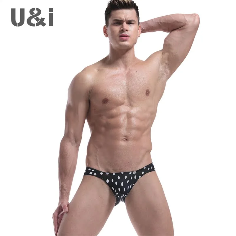 U&I sexy briefs men's trend personality ultra-thin transparent printing nylon low waist bump lover gift