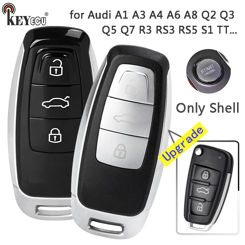 

KEYECU для Audi A3 A4 A6 A8 Q2 Q3 Q5 Q7 R3 RS3 RS5 TT Сменный модифицированный 3-кнопочный смарт-пульт дистанционного управления, чехол-брелок