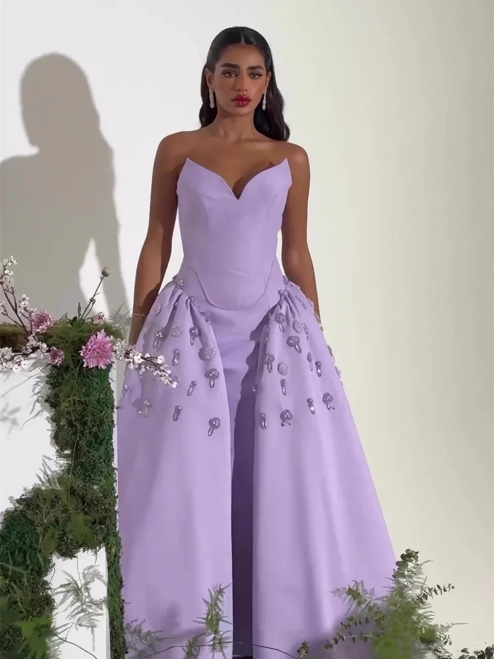 

Elegant Sweetheart Ball Gown Floor Length Prom Dresses Rhinestone Applique Satin Formal Occasion vestido feminino festa lux