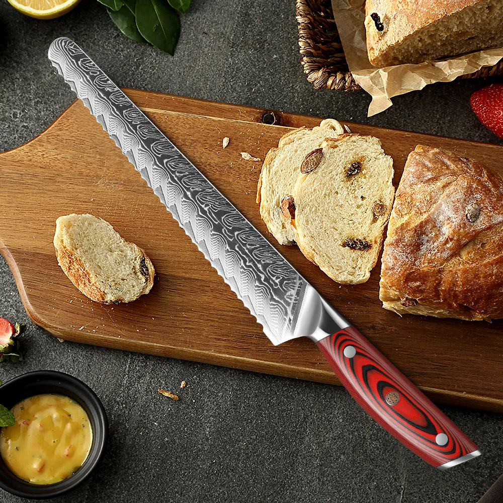 MOSTODOZO 8.5-inch Bread Knife 67 Layer Damascus Steel Kitchen Chef Knives Serrated Cutting Ice Toast Cheese Cake Cooking Tools