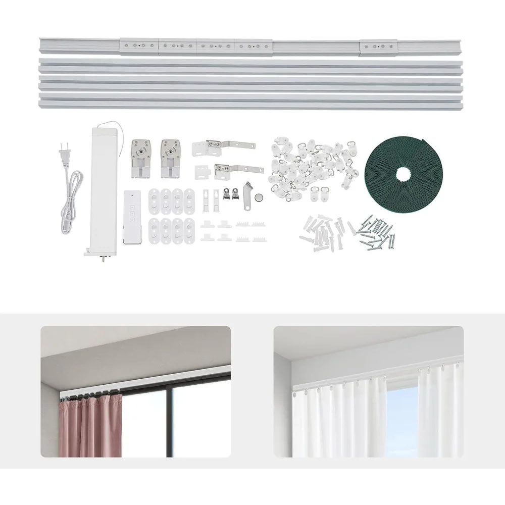 Electric Curtain Track w/Remote Control,Smart Curtain System Controlled Via Smartphone App,Adjustable Length from 7to 13.78 Feet