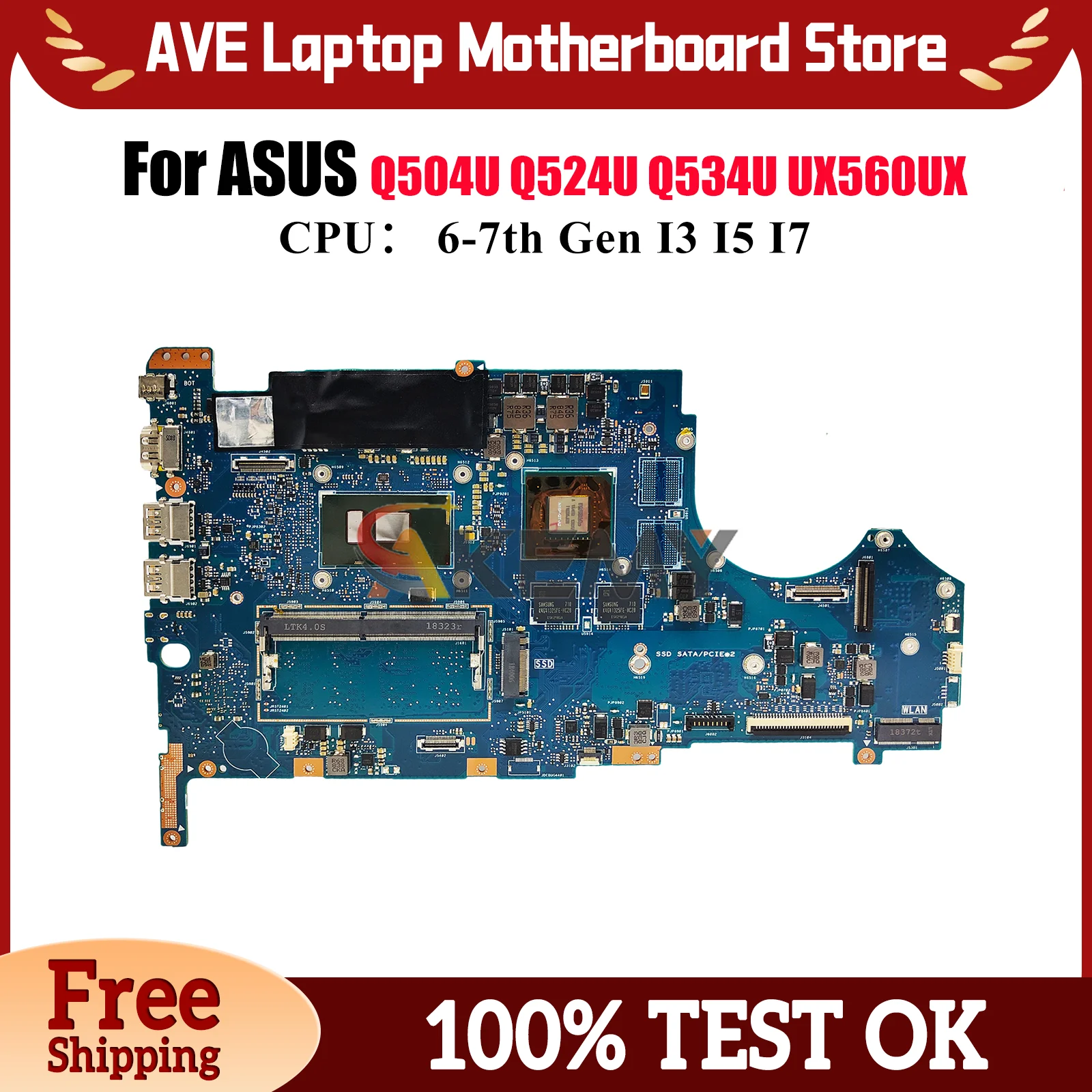 

UX560UX Материнская плата для ноутбука ASUS ZenBook Q524U UX560U Q504U Q534U UX560UQ UX560UQK UX560UXK UX560UX Материнская плата с процессором I3 I5 I7