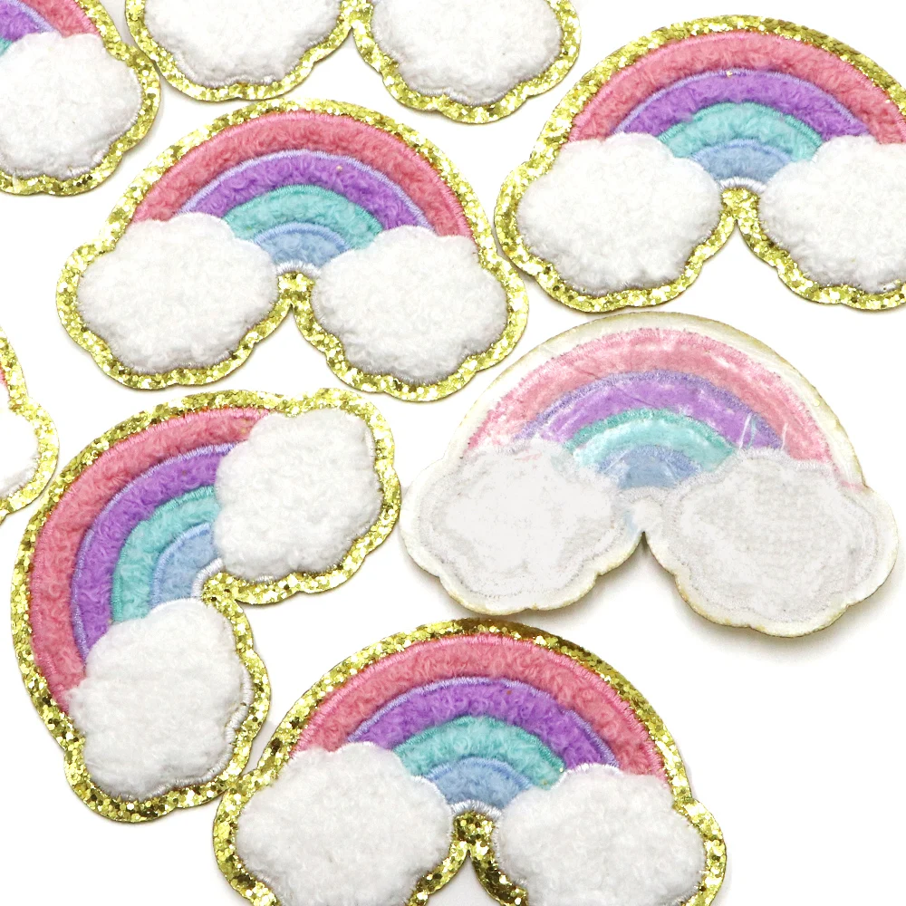 Neue 1PC Rosa Regenbogen Chenille Eisen Auf Gestickte Patchon Kleidung DIY Bügeln Applikationen Patch Für Kleidung Jacke Streifen – Detail 5