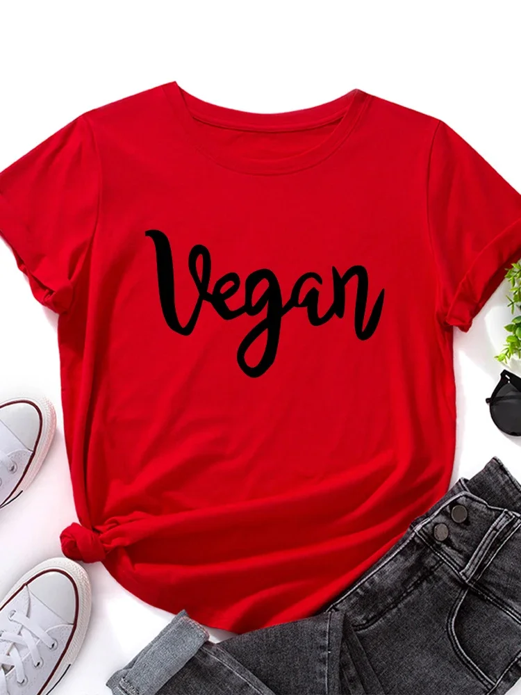 Vegan Letter Print Women T Shirt Short Sleeve O Neck Loose Women Tshirt Ladies Tee Shirt Tops Clothes Camisetas Mujer