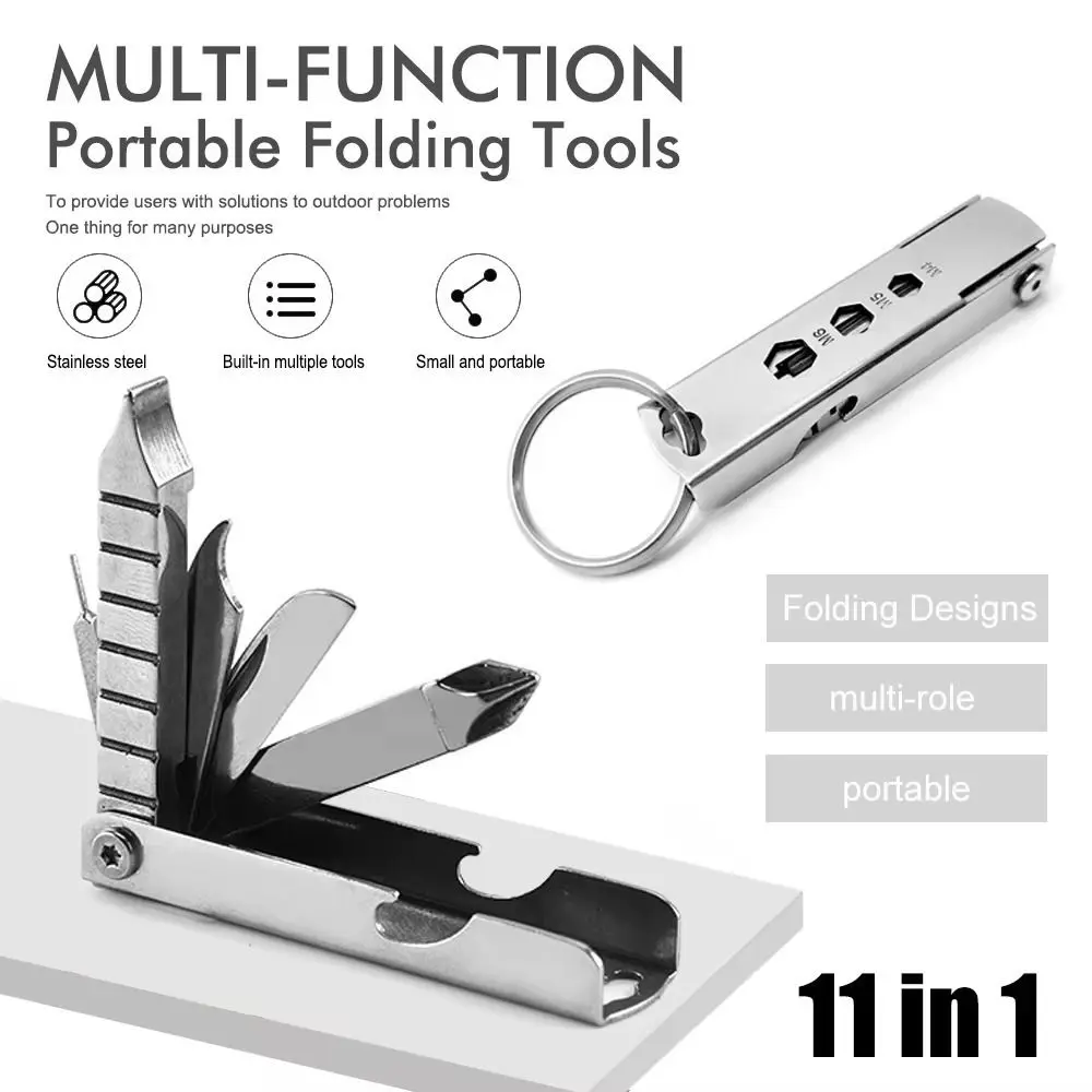 New Repair Multi-Function Tools Bottle Opener Emergency Foldable Nail File 11-In-1 Measuring Tape Nail Clippers Keychain