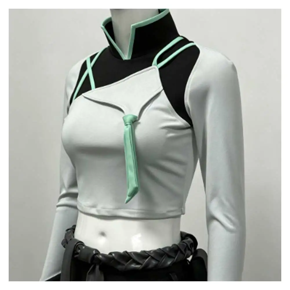 Valorant Sage Cosplay Costume Women Stand Collar Crop Top Tactical Pants Waist Sash Hand Cuffs Outfit Halloween Carnival Disguis