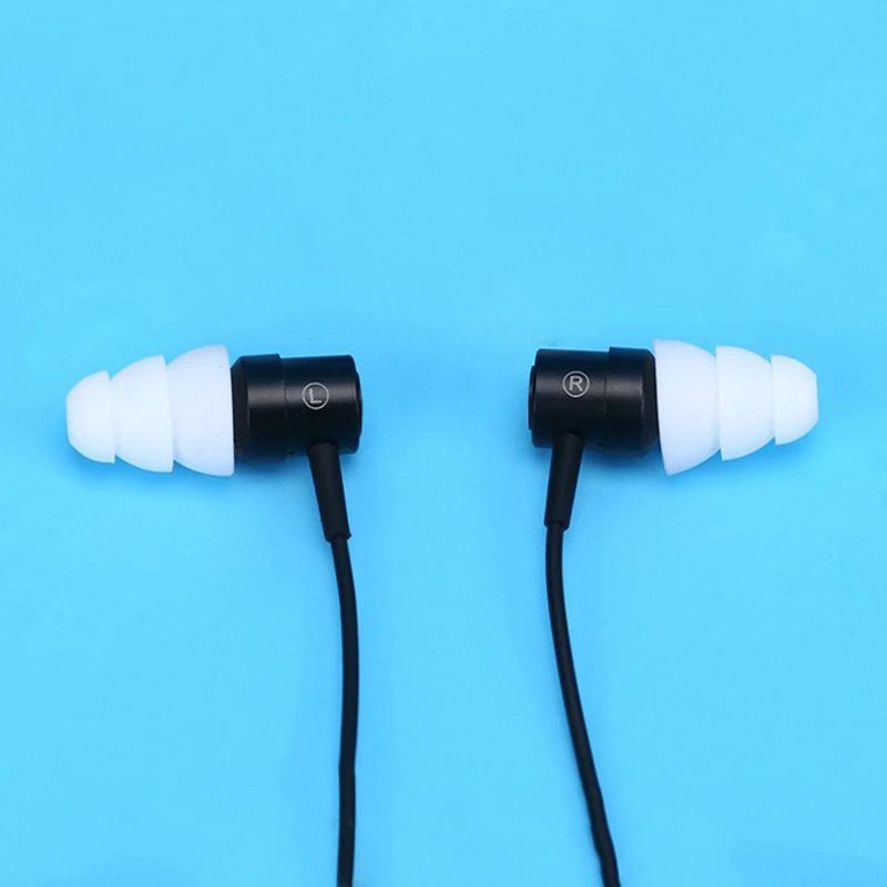 หูฟังซิลิโคนอะไหล่หูฟังสามชั้นแบบมีสายหูฟังชนิด In-Ear กันลื่นที่อุดหู S M L