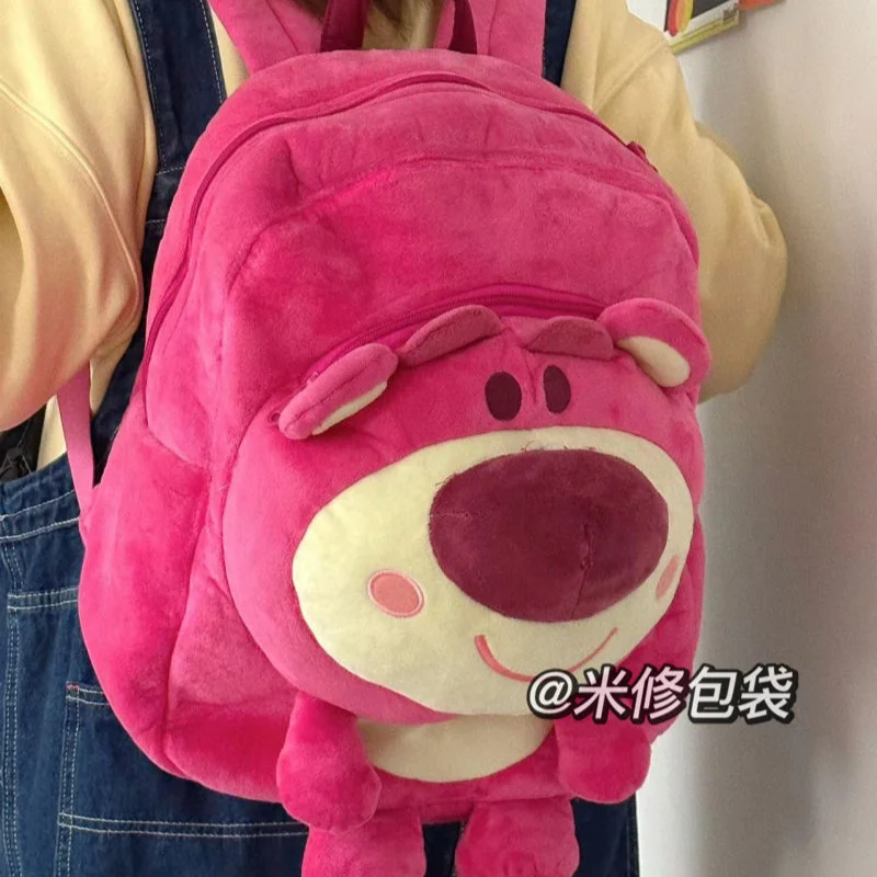 

Miniso Disney ins Japanese style strawberry bear backpack cute school bag plush anime cartoon girl heart backpack student gift